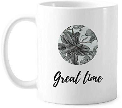 Tasse mit Lilien-Zeichnung, Kunstpflanze, Keramik, Kaffee, Porzellan
