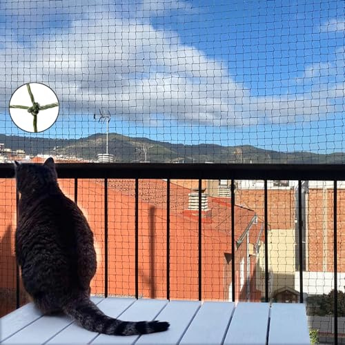 Ancecos Katzennetz für Balkon,Fenster;drahtverstärkt 4x3m,Bissfest;Olivgrün