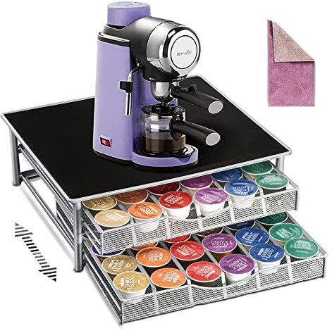 Myiosus Dolce Gusto Pod Holder,2 Tier Coffee Capsule Storage Drawer for 72 Pods,Large Capacity Coffee Pod Organizer Rack for Kitchen Office,Anti Vibration Non Slip Surface,Black