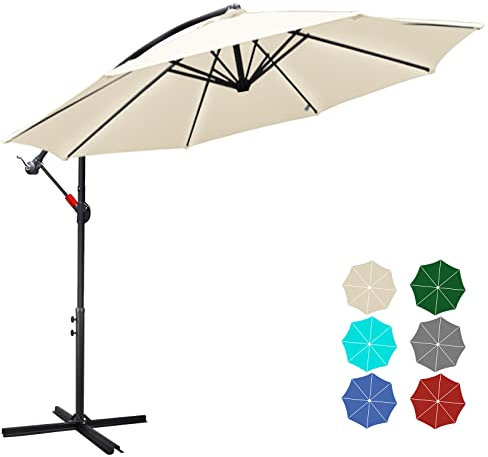 Jiubiaz Sonnenschirm Alu Ampelschirm Ø 350cm Grau Gartenschirm mit Ständer, höhenverstellbar, klappbar, UV-Schutz 30+ Diverse Farben Wasserabweisende Marktschirm