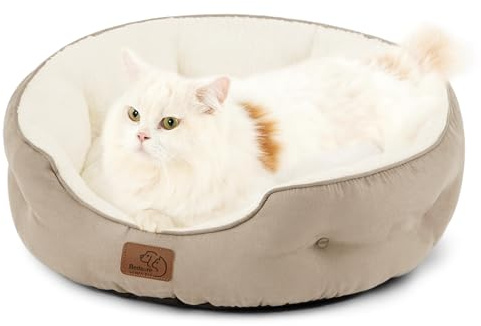 Bedsure Lit Lavable pour Chats - Canapé Antidérapant d'Intérieur, Rond Chameau 51x48x15cm