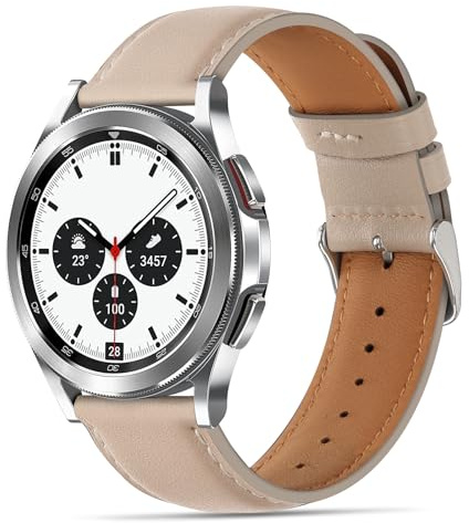 Tasikar läderarmband kompatibla med Galaxy Watch 47mm 7/6/5/4 band/6 Classic 43mm 47mm/5 Pro band, äkta läderarmband för 4 Classic, Stellärt ljus