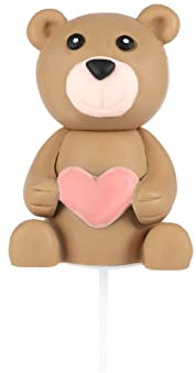 LUTER Teddy Bear Cake Topper, 2.8x1.8inch Pink Heart Bear Cake Topper Teddy Bear Cake Decorations for Baby Shower Birthday Party Gender Reveal Anniversary Decoration (Brown)