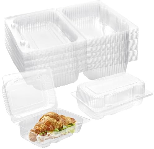 TOFLEN Disposable Sturdy Plastic Hinged Food Containers with Clear Lids (40 Pack) Clamshell Take Out Loaf Containers 7.2x4.7x3 Inches To Go Dessert Box Cake Slice Salad Pastry Sandwich Container