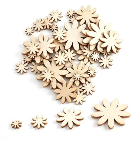 Cyrank Holzblumen, 250 Stücke Holz Blumen Scheiben Holzscheiben Naturholzscheiben Streudeko Tischdeko, Holzblume Und Blatt DIY Scheiben Für Ostern Geburtstag JGA Hochzeit Feier Party Deko