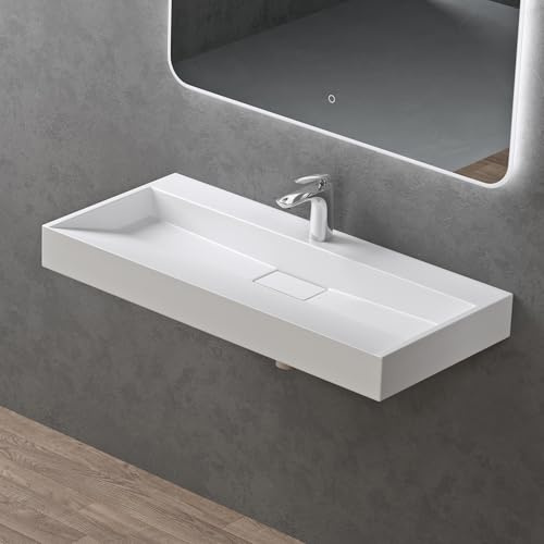 doporro Waschbecken Mineralguss mit Nano-Beschichtung Ablaufgarnitur | Modernes Design Aufsatzwaschbecken Hängewaschbecken Integrierte Gefälle, Leicht zu reinigen & stabil langlebig, Colossum19