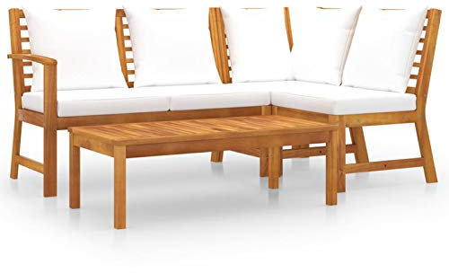 Tidyard 4-TLG. Loungemöbel Garten Holz, Gartenlounge Set, Lounge Gartenmöbel Set, Balkonlounge Set, Terrassensofa Gartensofa mit Auflagen Creme Massivholz Akazie