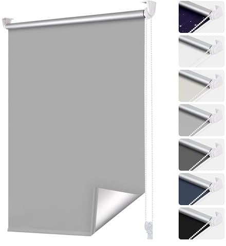 smartdemo Verdunklungsrollo ohne Bohren & mit Bohren, Klemmrollo Fensterrollo Grau 115x140cm (BxH), Thermorollo Sichtschutz und Sonnenchutz, Klemmrollo rollos für Fenster & Tür