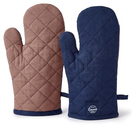Encasa XO Lange Ofenhandschuhe, 2er-Set, 17x29 cm – Hitzebeständige Ofen- & Mikrowellenhandschuhe aus Baumwolle zum Kochen, Backen, Grillen & BBQ - Scotch Blue