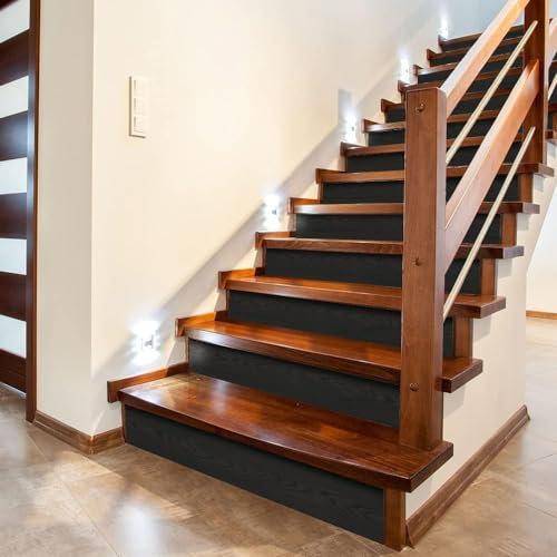 Neukids 4pcs 300x20cm Schwarz Treppenaufkleber,Blackwood Holz-Optik Selbstklebende treppenaufkleber,Selbstklebende Treppe Aufkleber Wohnzimmer-Dekor, Küche Bad Fliesenaufkleber DIY Möbelaufkleber