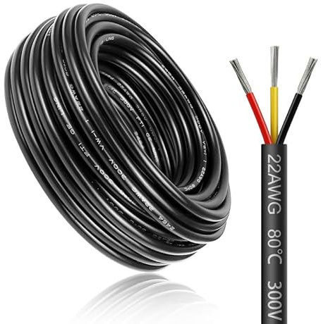 10 Meter 22AWG 3x0,3mm² Elektrischer Draht, 3 Adrig Kabel Erdkabel 5V/12V/24V Stromkabel Verzinntes Kupferkabel，Flexibel und Weich Niedrige Impedanz Hohe Temperaturbeständigkeit Verlängerungskabel