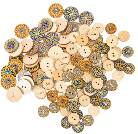 EXCEART 200stücke Holzknöpfe Mit Blumenmuster Für Kleidung Und Bastelprojekte Mit Zwei Löchern Zum Nähen Und Dekorieren