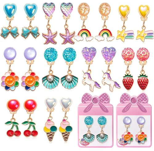 MAZYPO Clip-On-Ohrringe für Mädchen, Partygeschenk, Prinzessinnen-Spiel-Ohrringe, Schmuck-Set für kleine Mädchen, Kinder, Kleinkinder, niedliche Einhorn-Ohrringe, 10 Paar, Weihnachtsgeschenke