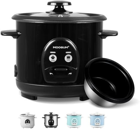 MOOSUM Arrocera y Control de Un Solo Botón, 0.6L - 3CUP, Para 1-3 Personas, Preparación Rápida Sin Quemar - Con Función para Mantener Caliente Incluye Cuchara y Taza Medidora, Ferroso