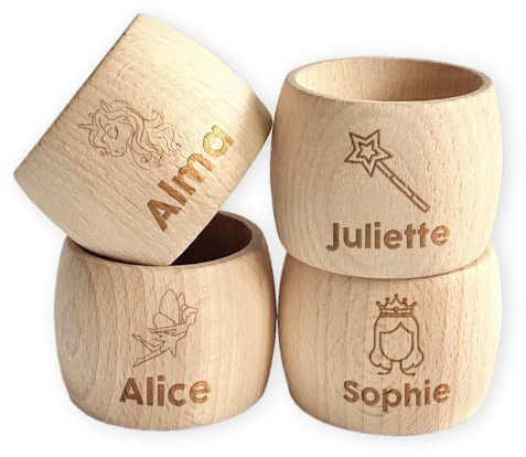 Großer personalisierter Serviettenring aus Holz - Zauberwald - Personalisiertes Geschenk