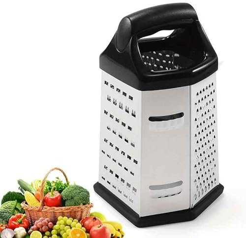 CHEFZOCO Rallador de Acero Inoxidable 6 caras cocina, Rallador de caja, Rallador de queso, Rallador multiusos, Rallador de cuatro lados, Rallador de cocina, Rallador de verduras, Acero inoxidable