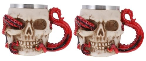 PRETYZOOM Lot De 2 Chopes À Bière En Acier Inoxydable Avec Motif Tête De Mort Pour Halloween