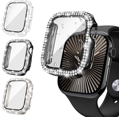 Neitra [3Pack for Apple Watch Screen Protector Case Series 11/10 42mm Accessories, iWatch Hard PC Diamond Bumper Case Built-in Tempered Glass Film, Protective Bling Face Cover for Women Girls, 42 mm