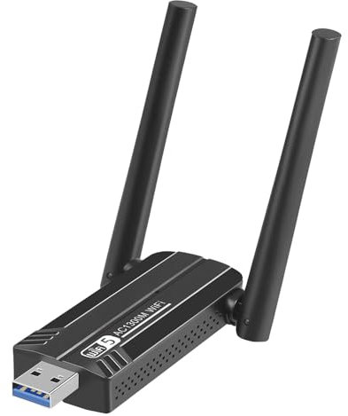Clé WiFi, jeu à faible latence, adaptateur Wi-Fi 1300 Mbps, gain élevé, USB 3.0 5 dBi double bande 2,4 GHz/5 GHz USB sans fil pour PC/ordinateur de bureau/tablette/ordinateur portable, prend en charge