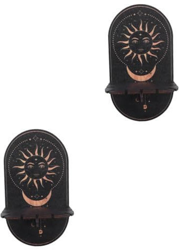 Cabilock 2st Party-Display-Halter Schwarze Wandleuchte Hexenhafte Wohnkultur Sonne-mond-phasenzeichen Rustikaler Wandkerzenhalter Kerze Wandleuchte Böhmisches Bohemien Hölzern Black
