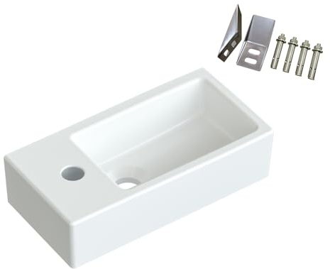 YAKE Handwaschbecken klein gäste wc Waschbecken weiß 40,5x 20x 10,5cm hängend Wandmontage Bad Waschplatz Waschbecken mit Wasserhahnloch aus Keramik rechteckig Design