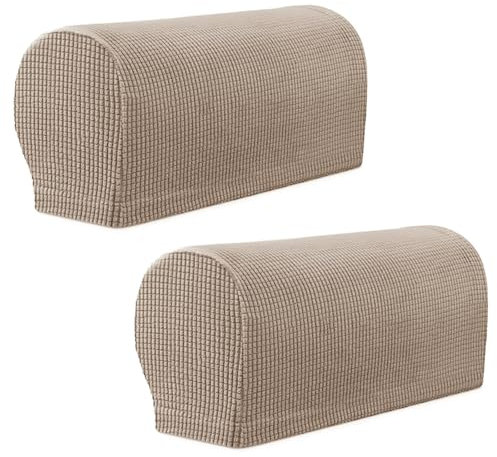 Armrest Chair Covers, 1 Pair Stretch Armrest Chair Anti-Slip Furniture Protector Slipcovers Elastic Removable Chair Sofa Couch Protector Stretch Fit for Armchairs Sofa Couches Recliner (Sand)