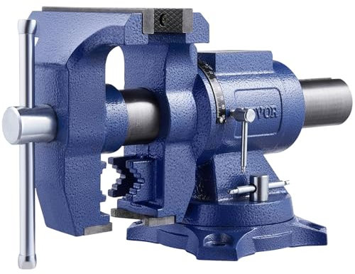 VEVOR Morsa per Carichi Pesanti, Larghezza Ganascia 165 mm Apertura Massima Ganascia 125 mm, Morsa in Ferro Duttile con Incudine, Testa Base Girevole a 360°, per Riparazione Tubi Lavorazione Metalli