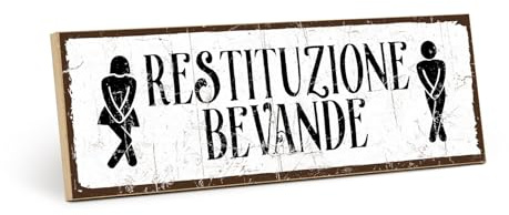 TypeStoff Targa in legno con frase – RESTITUZIONE BEVANDE – in stile vintage con citazione, ideale come regalo e decorazione, a tema toilette, bagno, gabinetto e centro creativo - HS-00195-IT