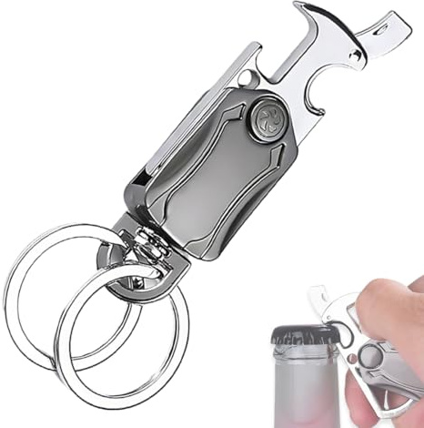DHJWDUX 1 Pièce Porte Clef Multifonction Hommes Porte-Clés Voiture Mousqueton Décapsuleur Metal Ouvre-Bouteille Cadeau Futur Papa Argent