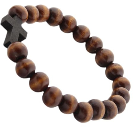 Healvian Pulsera Cristiana De Madera Con Cuentas De OracióN Y Dije De Cruz Pequeña Para Hombre Y Mujer Accesorio Religioso Para Uso Diario Y Eventos Especiales