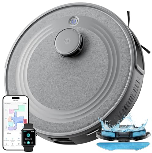 Lefant M2 Robot Aspirateur Laveur avec Cartographie, Aspiration de 6000Pa/160Min, Navigation Laser, Technologie d'évitement PSD, Nettoyage Personnalisé, Zones Virtuelles, APP/Alexa/WiFi, Gris