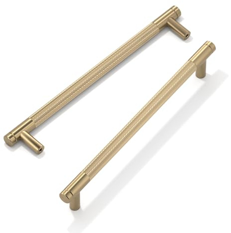 FURNIWARE 10 Pack Champagne Bronze Knurled Cabinet Handles, 192mm(7.5 Inch) Hole Center, T-Shaped Gold Kitchen Cupboard Pulls for Drawer Dresser, Cupboard, Wardrobe