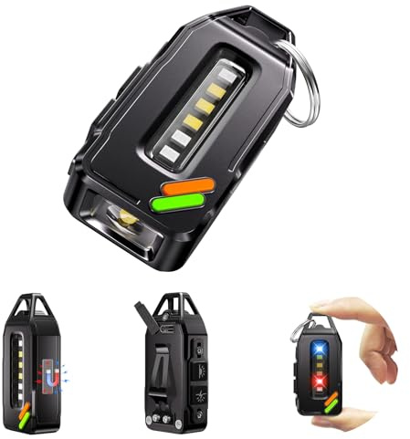 Mini Flashlight Keychain with Red/UV/Black Light, 500 Lumens Small EDC Flashlight Rechargeable with 9 Modes & Waterproof, Mini Pocket Flashlight Magnetic with Clip, Flash Light for Emergency, Fishing