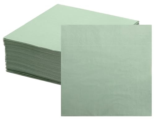 Servietten Salbeigrün, 100 Stück Servietten Eukalyptus Grün, 33 x 33 cm Papierservietten,Grüne Cocktailservietten, für Hochzeiten, Geburtstage, Jubiläumsfeiern
