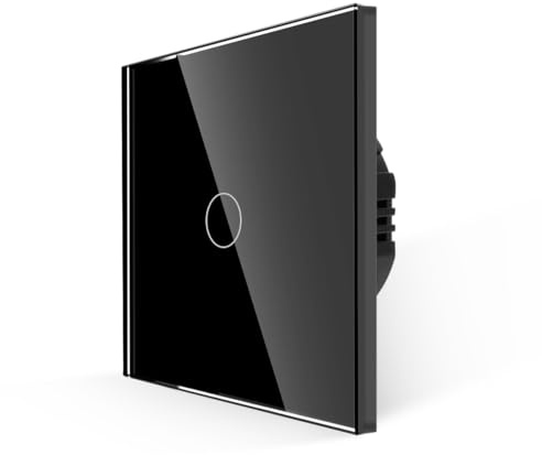 HESHUWEN Interruptor Tactil Interruptor de luz táctil de 220 V con Panel de Cristal Templado, 1/2/3 entradas, 1 vía. Interruptor De Luz TáCtil(Black 1 Gang)