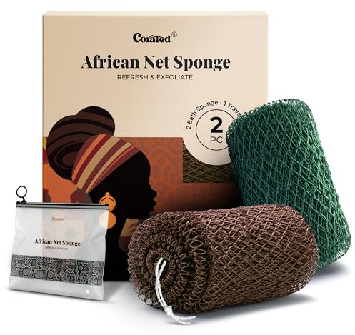 CORATED African Net Sponge Authentic, Shower Loofah Exfoliating Bath Sponge, Body Scrubber for Women and Men Daily Use Body Care, Travel Portable Bath Accessories Spa Gifts
