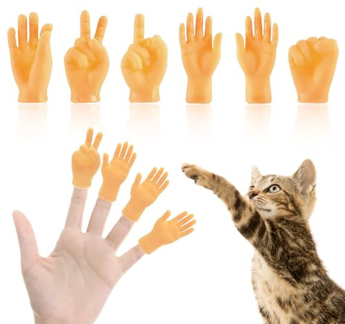 6 Stück Mini Hände Fingerpuppen, Kleine Hände, Tiny Hands, Hände Fingerpuppe Set, Gummi Fingerpuppen, Linke und Rechte Hand, Finger Puppets Streichspielzeug für Haustier, Katzen, Kinder, Spiele Party