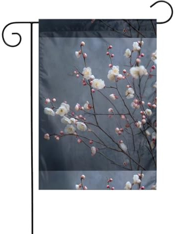 YYHWHJDE Beau mât de drapeau de jardin à motif de branches de fleurs de prunier - Décoration extérieure - Double face - 30,5 x 45,7 cm