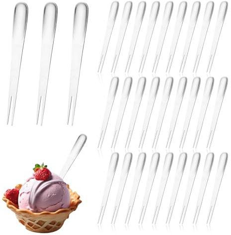 Thatyro 30 piezas de acero inoxidable pequeña cuchara conjunto, 2 en 1 cuchara de café cubiertos agitador, tenedores de frutas para servir postre aperitivo espresso cóctel cena 12,2 cm
