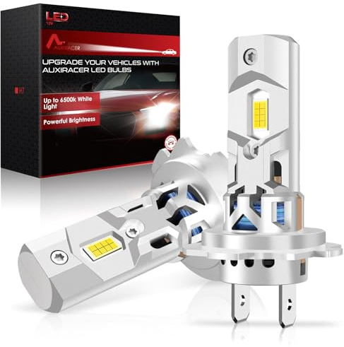 AUXIRACER H7 LED Ampoules, 32000LM 6500K Blanc Froid 120W, Ampoule de phare H7 LED, Format Mini 1:1 avec 15000RPM Ventilateur Silencieux Plug and Play per Auto e Moto, 2 Pièces
