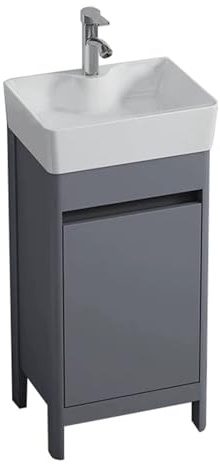 TYMYW Badezimmerschrank mit Waschbecken Stehend mit Füßen und Puffer Scharnier Waschbecken mit Unterschrank und Wasserhahn,Grau,40Cm