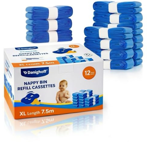 12 Pack Nappy Bin Refill Bags,7.5M Each Nappy Bags 7-layer Anti-Odor | Diaper Pail Refill Durable, Thickened, Leak-Proof, Tear-Resistant, Disposal Liner, Lavender Scented Liner with Large Capacity