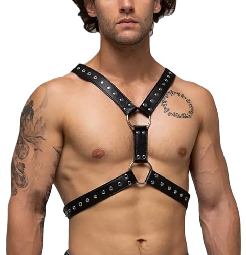 JIPKHL Harness Männer Leder Sexy Unterwäsche für Mann Harness Leder Brustgurt für Gay Herren Reizwäsche für Sex Fetisch Festival Rave Outfit PU Leder Män-ner Brust Geschirr