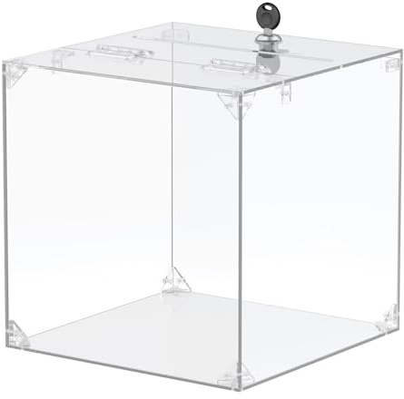 Uniclife Caja de donativos de acrílico transparente con cerradura, 25 x 25 x 25 cm, caja de sugerencias grande y cuadrada con ranura, caja contenedor para recaudación de fondos y votaciones de fondos