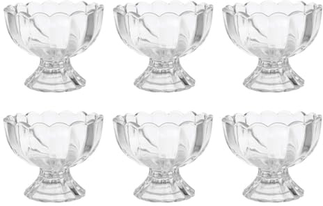 Ciieeo 6pcs Tulip Glass Dessert Bowls, 5oz Clear Footed Ice Cream Cups, Vintage Small Trifle Serving Dish, Sundae Fruit Salad Pudding Parfait Elegant Table Glassware for Party Wedding