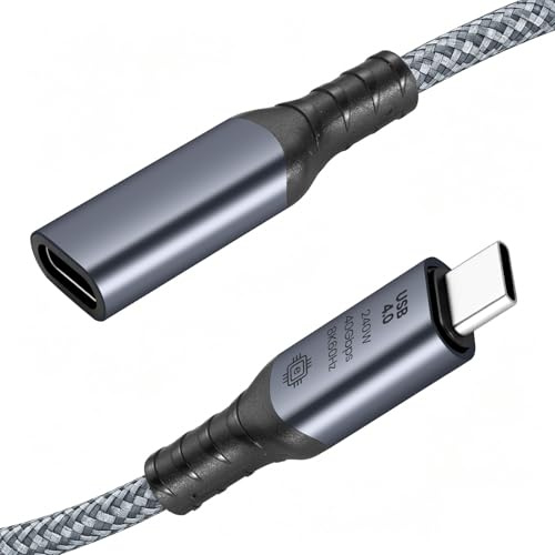 Lizoak USB C Extension Cable 0.3M, USB 4 Extension Lead, 40Gbps Data Transfer, 240W Fast Charging, Type C Male to Female Extender, 8K@60Hz Video Display Lead for iPhone 16/15, MacBook, iPad, Galaxy