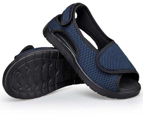 Gaatpot Sandali per Diabetici Donna Scarpe Ortopediche Uomo Larghi a Strappo Sandali Riabilitativi Regolabili Apertura per Piedi Gonfi blu EU40