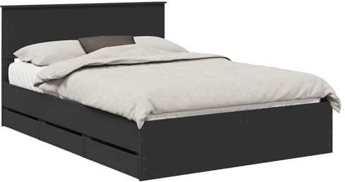 zylophax Bettrahmen mit Schubladen Schwarz Ingenieurs Holz, 140 x 200 cm, modernes Bettgestell mit Kopfteil, Doppelbett mit Stauraum, Schlafzimmerbett, Bettanlage für Gästebett