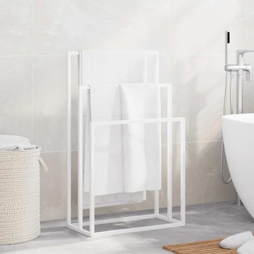 sephironlbb Toallero blanco de hierro 48 x 24 x 79 cm independiente con 3 alturas para colgar y secar toallas para baño, cocina, ducha y WC