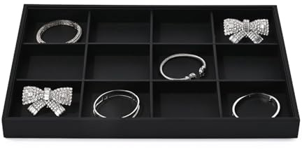 Oirlv Schwarz PU Leder Grids Schmucktabletts Ohrringe Armbänder Display Organizer Tabletts(35X24 CM)